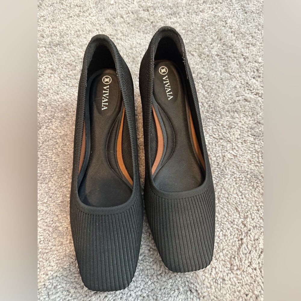 VIVAIA NEW NWOT Black square-toe chunky heels Melody 38.5 / 7.5 US